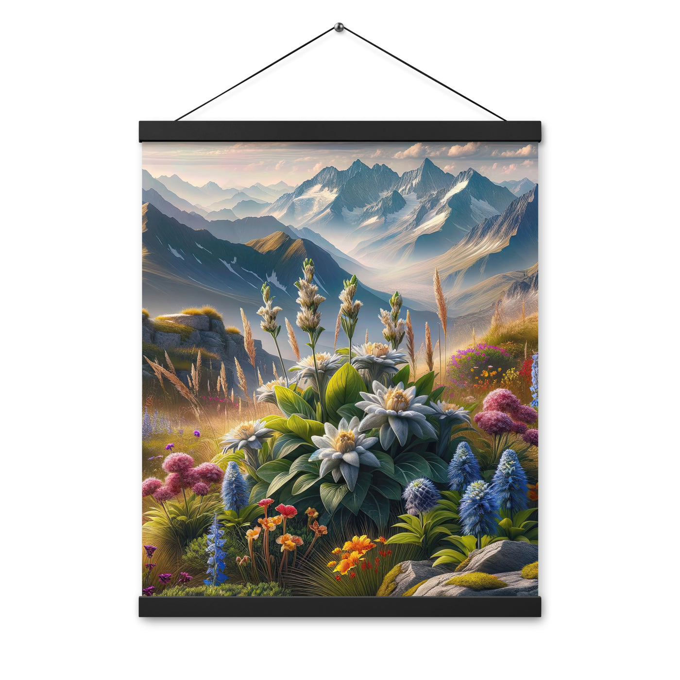 Alpine Flora: Digitales Kunstwerk mit lebendigen Blumen - Premium Poster mit Aufhängung berge xxx yyy zzz 40.6 x 50.8 cm