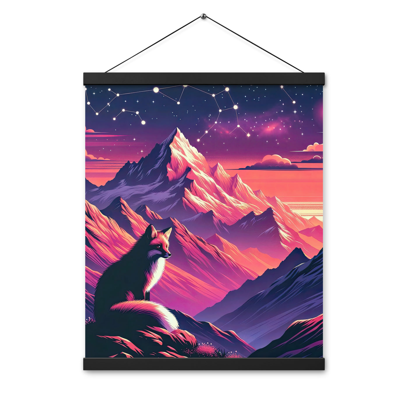 Fuchs im dramatischen Sonnenuntergang: Digitale Bergillustration in Abendfarben - Premium Poster mit Aufhängung camping xxx yyy zzz 40.6 x 50.8 cm