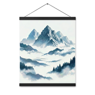 Nebeliger Alpenmorgen-Essenz, verdeckte Täler und Wälder - Premium Poster mit Aufhängung berge xxx yyy zzz 40.6 x 50.8 cm
