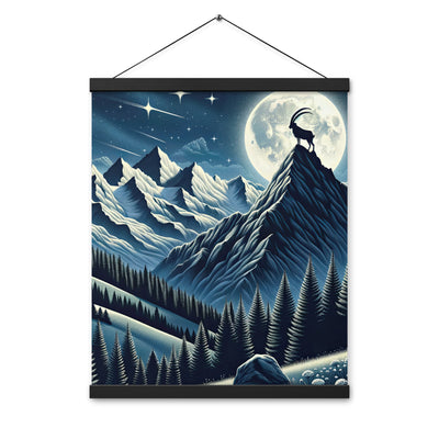 Steinbock in Alpennacht, silberne Berge und Sternenhimmel - Premium Poster mit Aufhängung berge xxx yyy zzz 40.6 x 50.8 cm