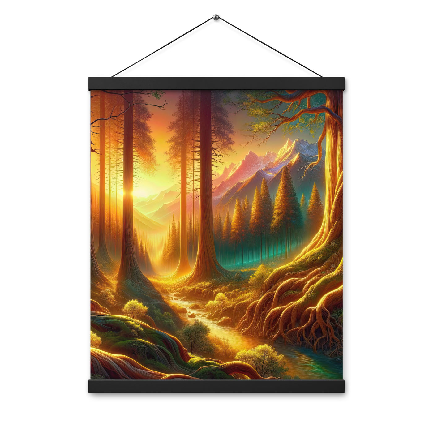 Golden-Stunde Alpenwald, Sonnenlicht durch Blätterdach - Premium Poster mit Aufhängung camping xxx yyy zzz 40.6 x 50.8 cm