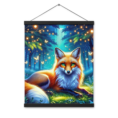 Funkelnder Nachtfuchs auf Waldlichtung mit Feuerwerk - Premium Poster mit Aufhängung camping xxx yyy zzz 40.6 x 50.8 cm