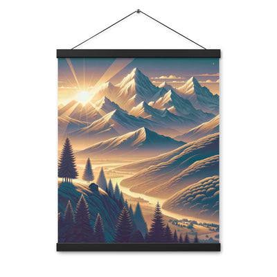 Alpen-Morgendämmerung, erste Sonnenstrahlen auf Schneegipfeln - Premium Poster mit Aufhängung berge xxx yyy zzz 40.6 x 50.8 cm