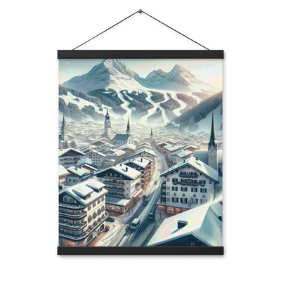 Winter in Kitzbühel: Digitale Malerei von schneebedeckten Dächern - Premium Poster mit Aufhängung berge xxx yyy zzz 40.6 x 50.8 cm