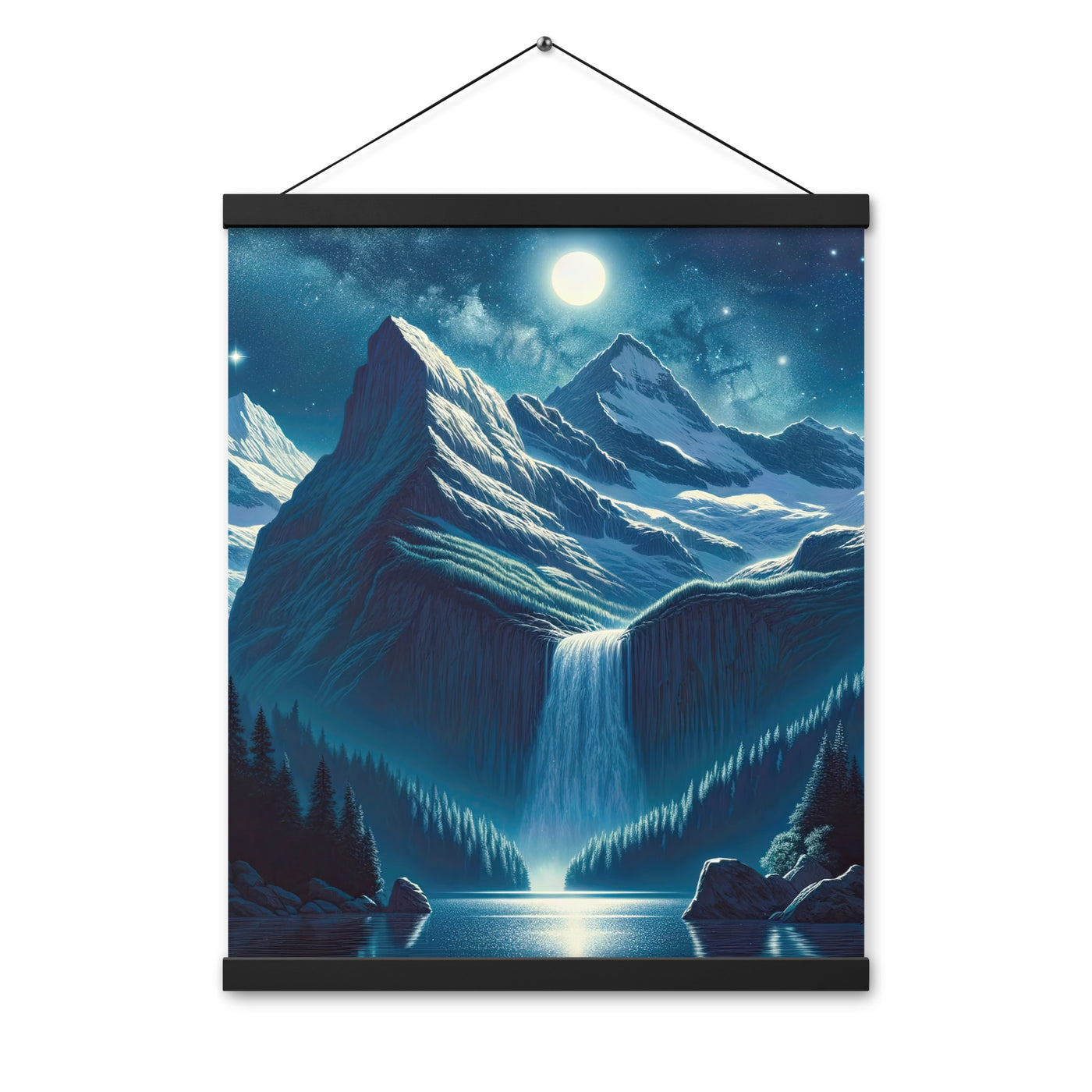 Legendäre Alpennacht, Mondlicht-Berge unter Sternenhimmel - Premium Poster mit Aufhängung berge xxx yyy zzz 40.6 x 50.8 cm