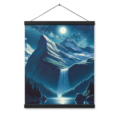 Legendäre Alpennacht, Mondlicht-Berge unter Sternenhimmel - Premium Poster mit Aufhängung berge xxx yyy zzz 40.6 x 50.8 cm