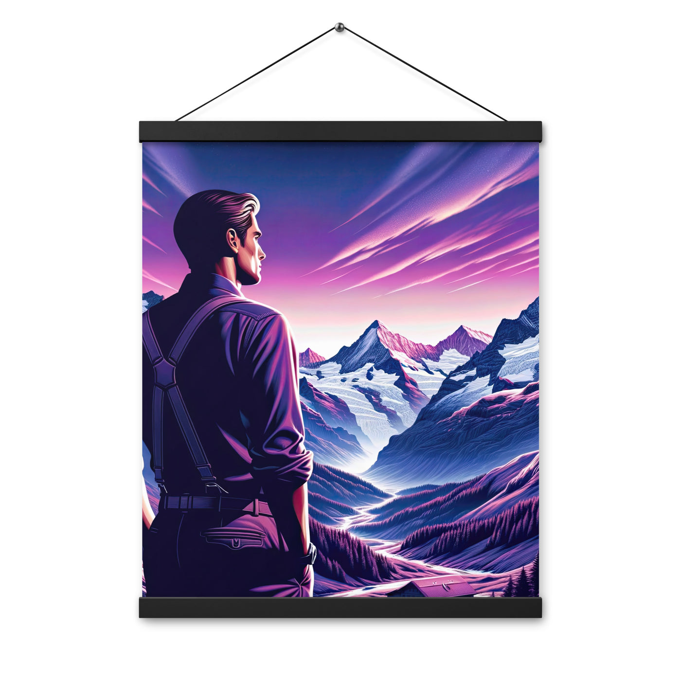 Wanderer in alpiner Dämmerung, schneebedeckte Gipfel ins Unendliche - Premium Poster mit Aufhängung wandern xxx yyy zzz 40.6 x 50.8 cm