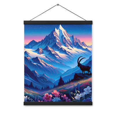 Steinbock bei Dämmerung in den Alpen, sonnengeküsste Schneegipfel - Premium Poster mit Aufhängung berge xxx yyy zzz 40.6 x 50.8 cm