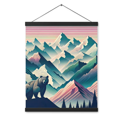 Bär im Panoramablick der Alpen, moderne Kunst-Gebirgsschichten - Premium Poster mit Aufhängung camping xxx yyy zzz 40.6 x 50.8 cm