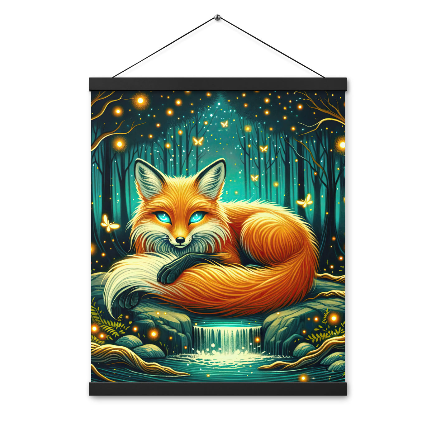 Bezaubernder Fuchs auf erleuchteter mystischer Waldlichtung - Premium Poster mit Aufhängung camping xxx yyy zzz 40.6 x 50.8 cm