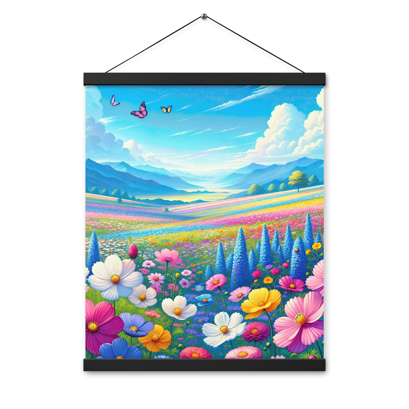 Weitläufiges Blumenfeld unter himmelblauem Himmel, leuchtende Flora - Premium Poster mit Aufhängung camping xxx yyy zzz 40.6 x 50.8 cm