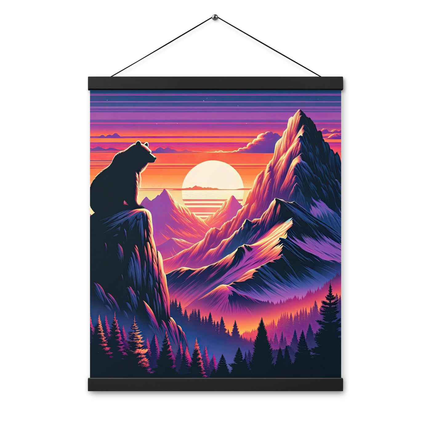 Alpen-Sonnenuntergang mit Bär auf Hügel, warmes Himmelsfarbenspiel - Premium Poster mit Aufhängung camping xxx yyy zzz 40.6 x 50.8 cm
