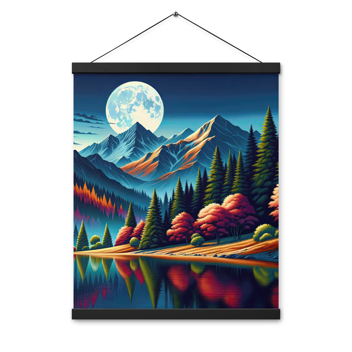 Ruhiger Herbstabend in den Alpen, grün-rote Berge - Premium Poster mit Aufhängung berge xxx yyy zzz 40.6 x 50.8 cm