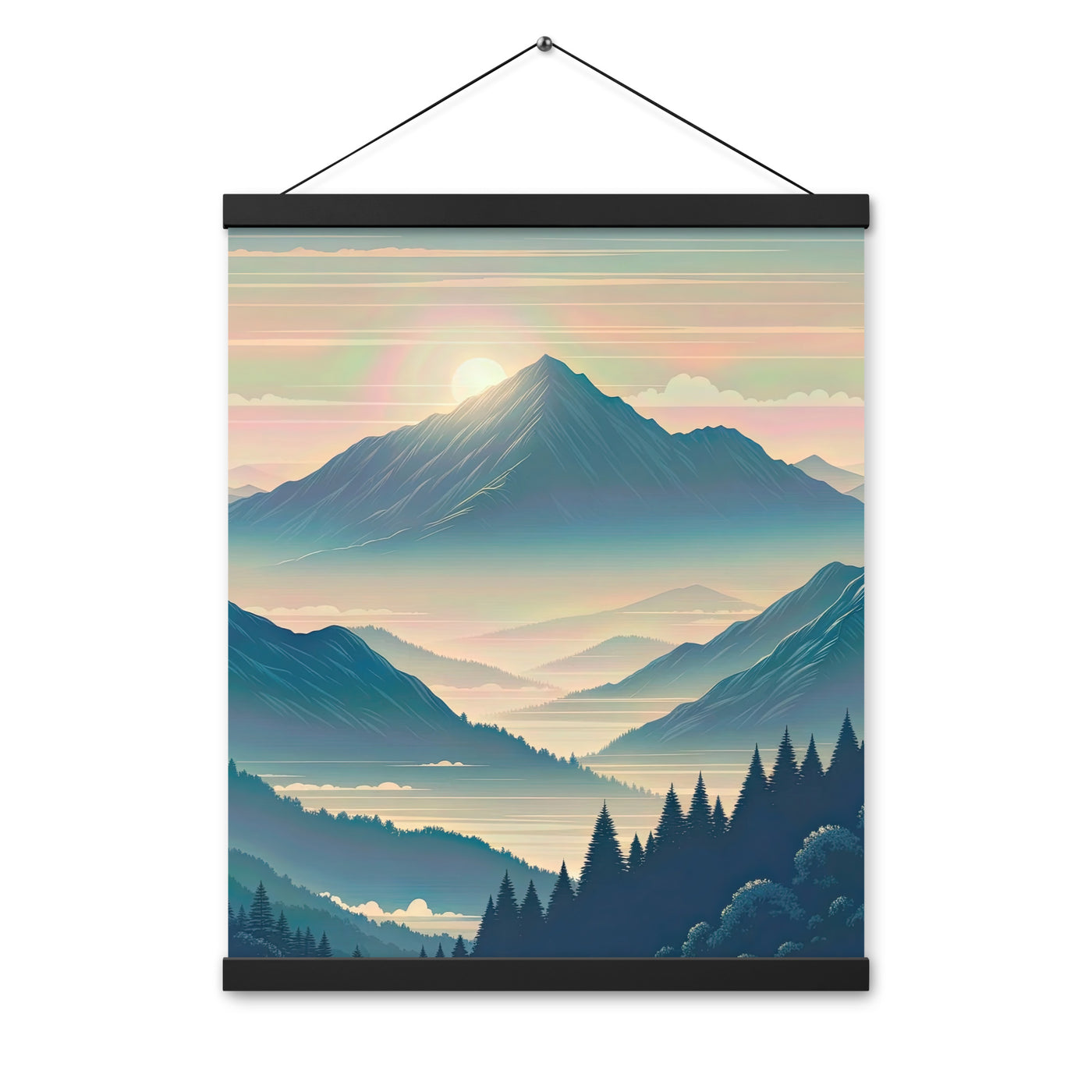 Bergszene bei Morgendämmerung, erste Sonnenstrahlen auf Bergrücken - Premium Poster mit Aufhängung berge xxx yyy zzz 40.6 x 50.8 cm