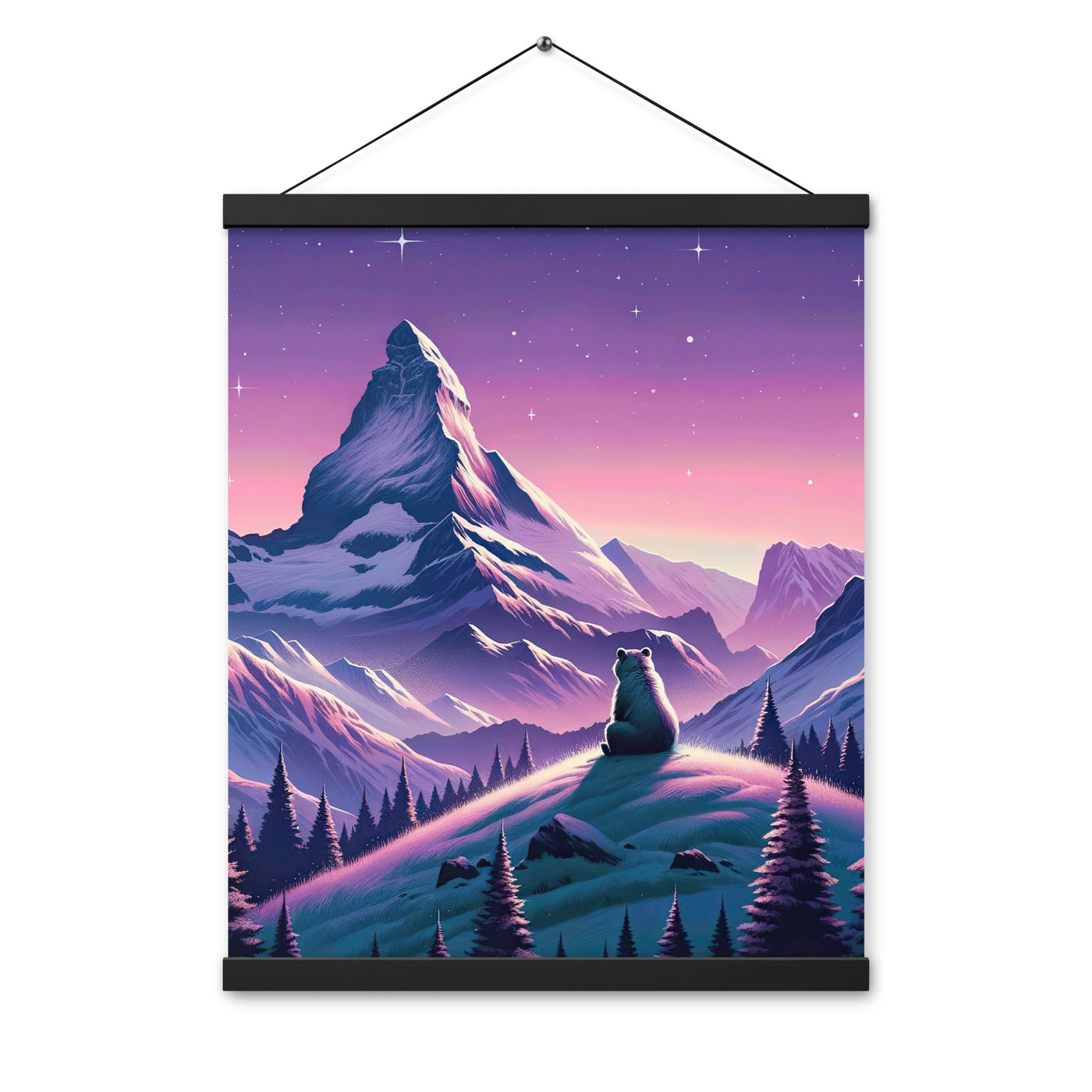 Bezaubernder Alpenabend mit Bär, lavendel-rosafarbener Himmel (AN) - Premium Poster mit Aufhängung xxx yyy zzz 40.6 x 50.8 cm