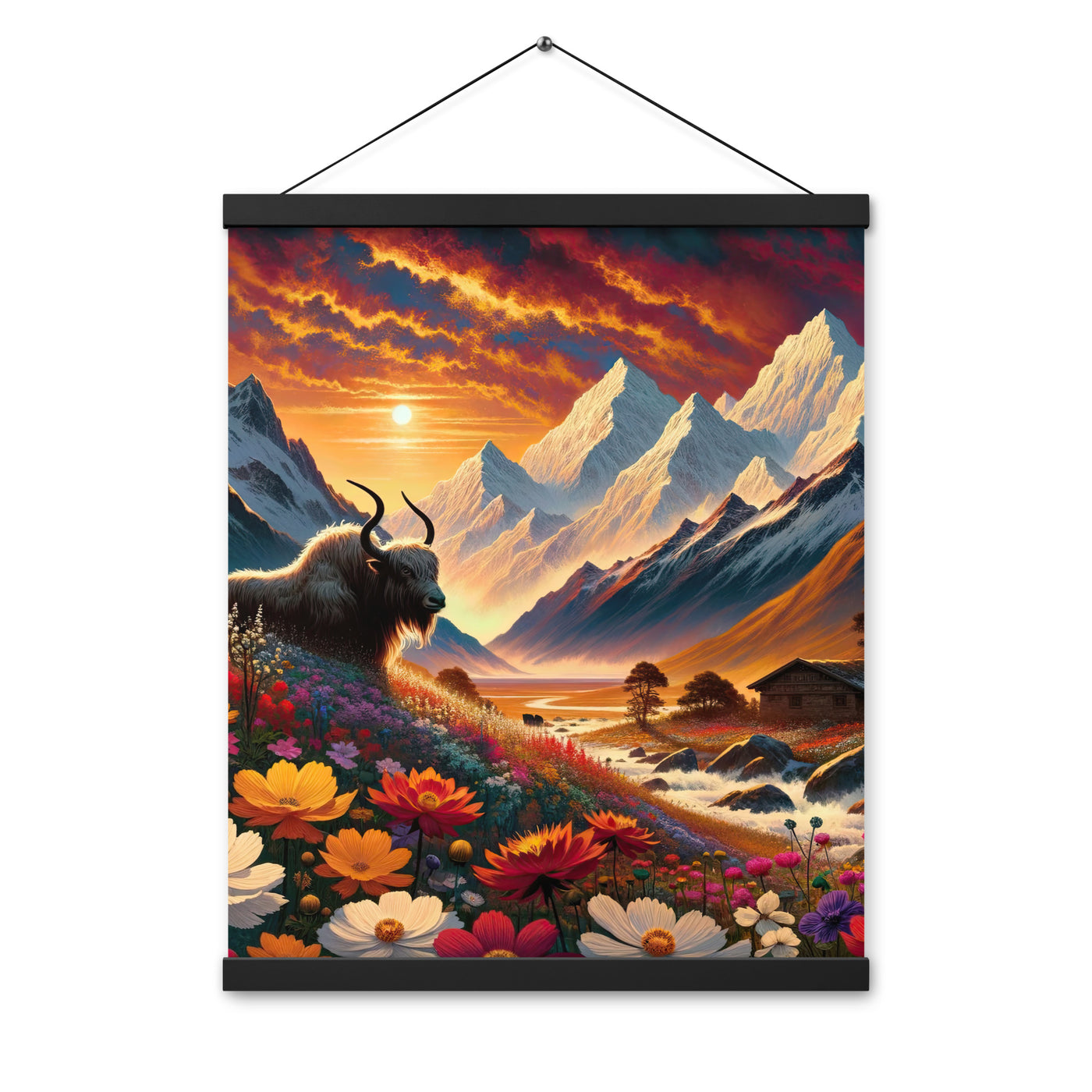 Magischer Alpenabend mit Hochlandkuh und goldener Sonnenkulisse - Premium Poster mit Aufhängung berge xxx yyy zzz 40.6 x 50.8 cm