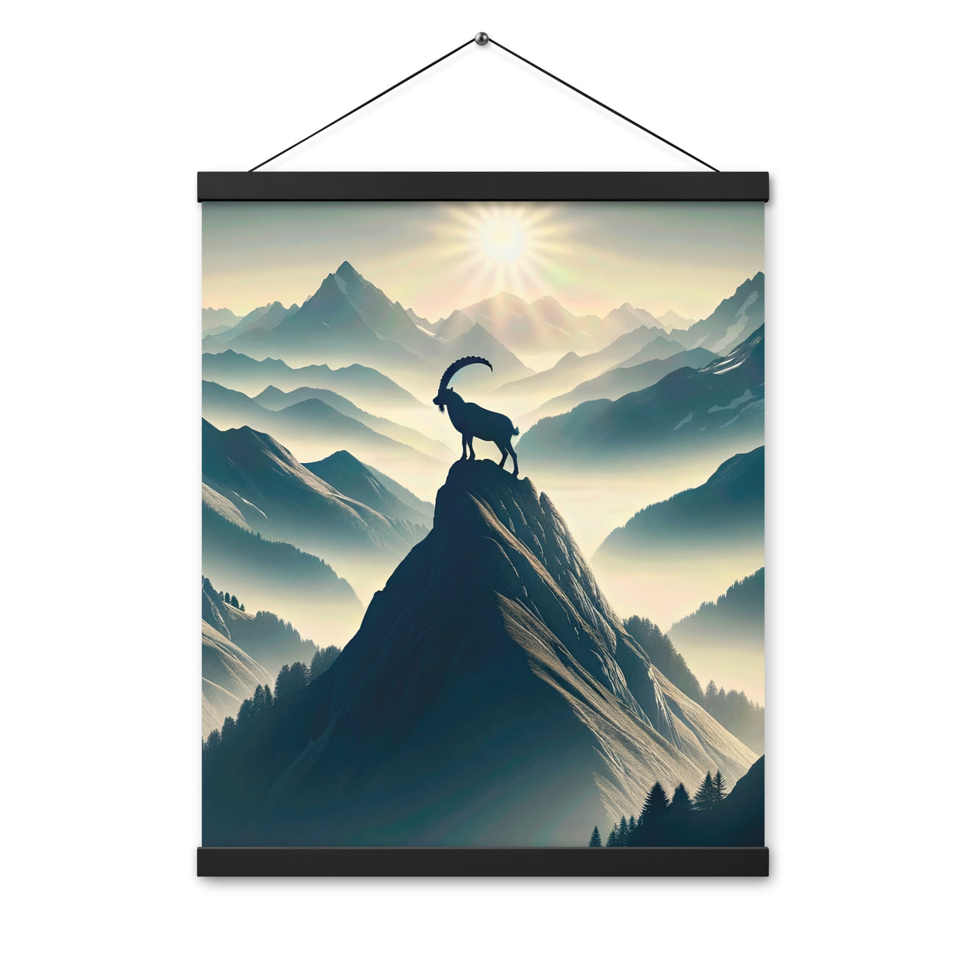 Morgendlicher Steinbock auf Alpengipfel, steile Berghänge - Premium Poster mit Aufhängung berge xxx yyy zzz 40.6 x 50.8 cm
