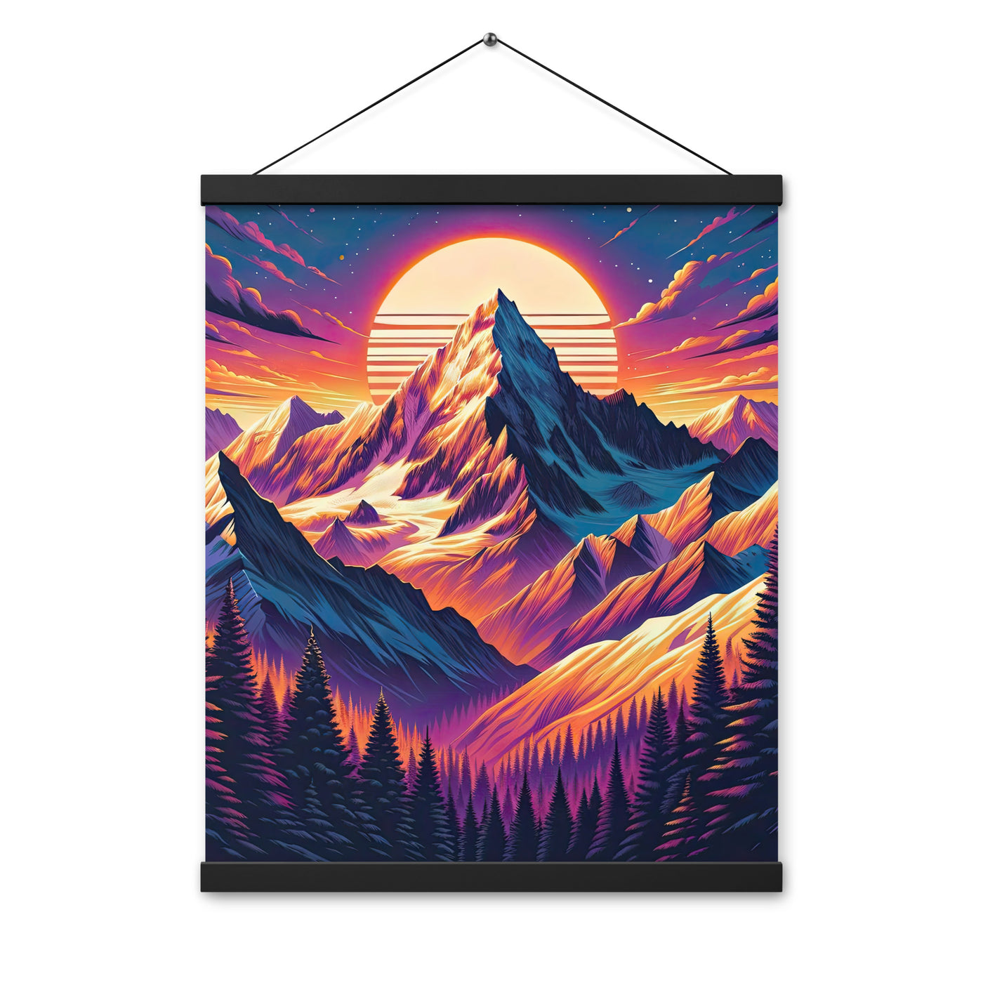 Lebendiger Alpen-Sonnenuntergang, schneebedeckte Gipfel in warmen Tönen - Premium Poster mit Aufhängung berge xxx yyy zzz 40.6 x 50.8 cm