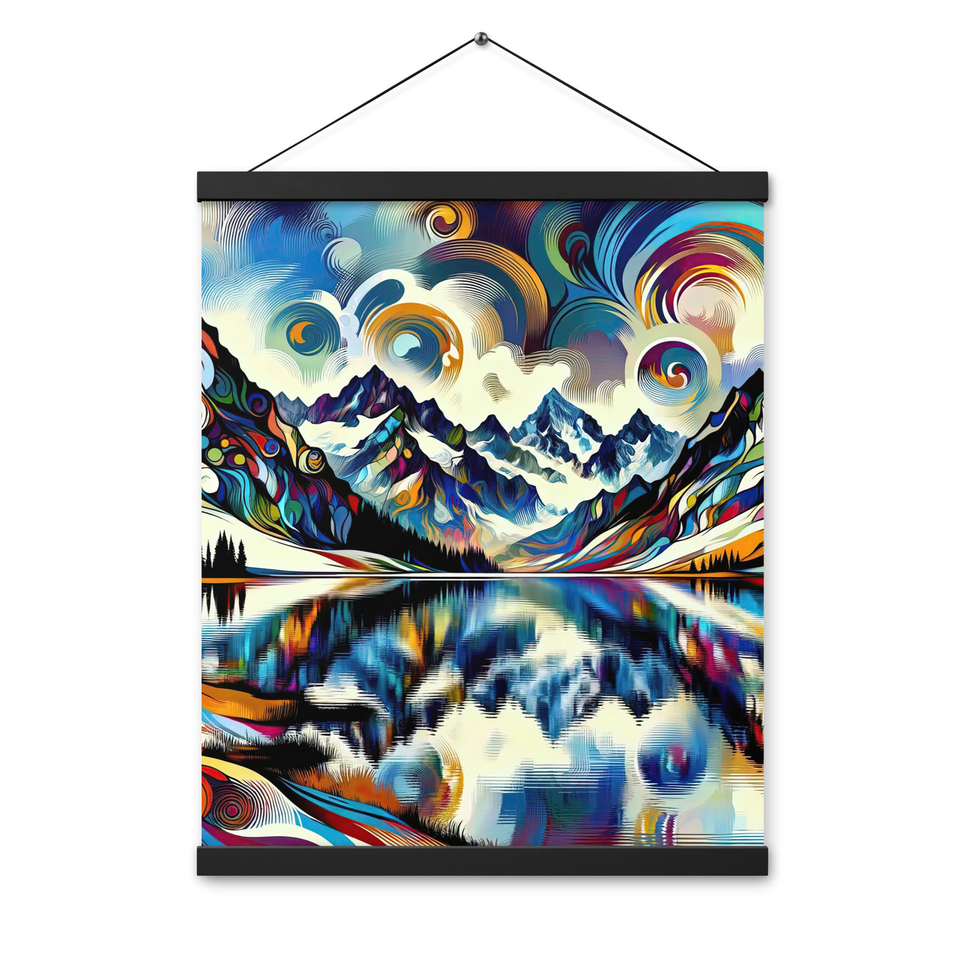Alpensee im Zentrum eines abstrakt-expressionistischen Alpen-Kunstwerks - Premium Poster mit Aufhängung berge xxx yyy zzz 40.6 x 50.8 cm