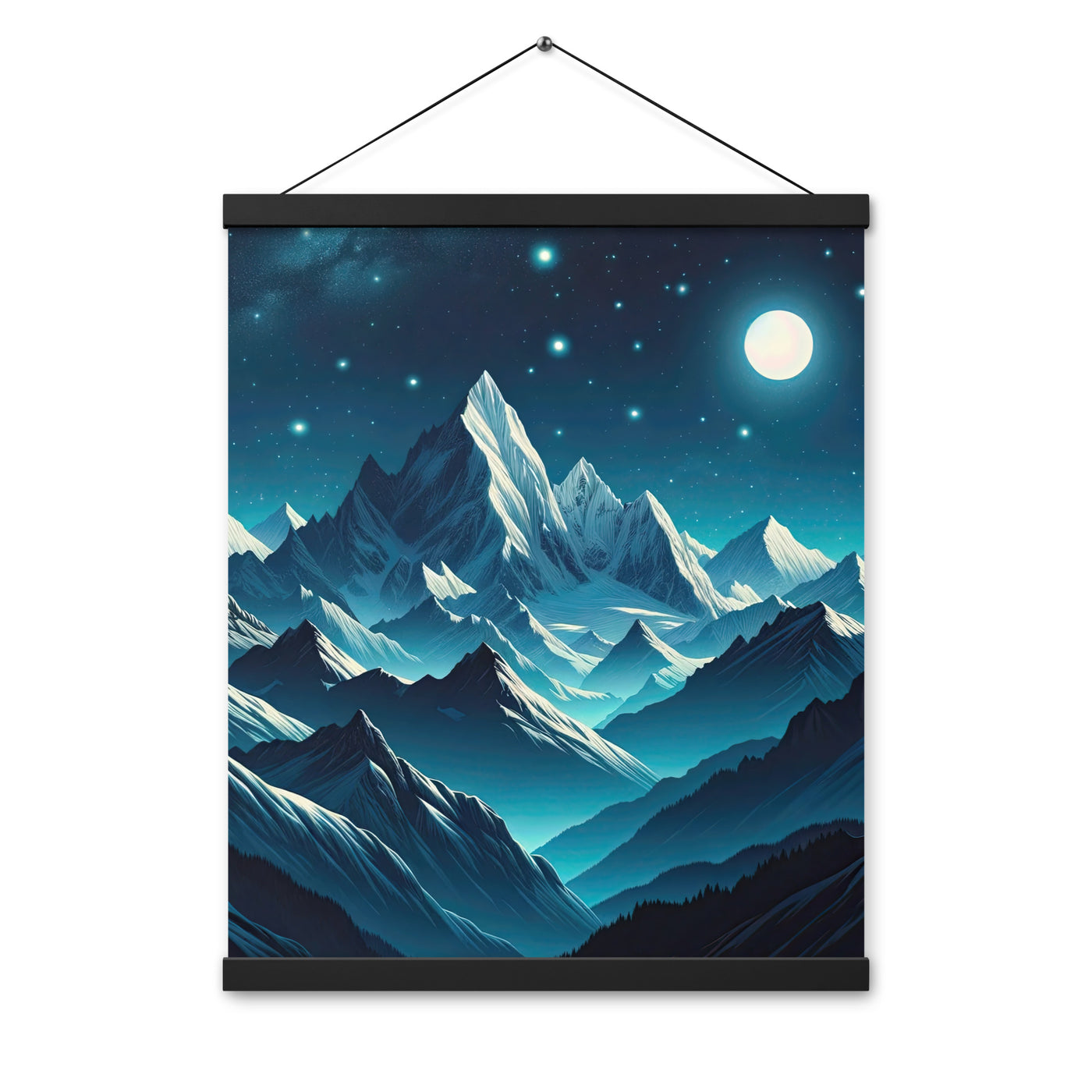 Sternenklare Nacht über den Alpen, Vollmondschein auf Schneegipfeln - Premium Poster mit Aufhängung berge xxx yyy zzz 40.6 x 50.8 cm