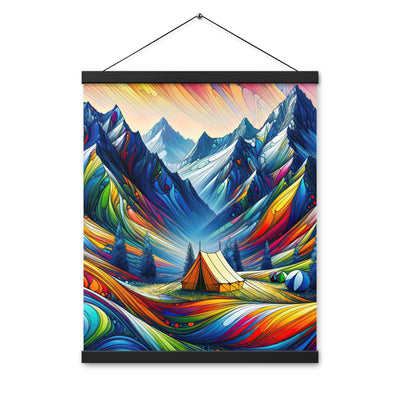 Surreale Alpen in abstrakten Farben, dynamische Formen der Landschaft - Premium Poster mit Aufhängung camping xxx yyy zzz 40.6 x 50.8 cm