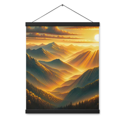 Ölgemälde der Berge in der goldenen Stunde, Sonnenuntergang über warmer Landschaft - Premium Poster mit Aufhängung berge xxx yyy zzz 40.6 x 50.8 cm