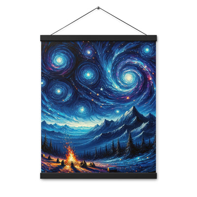 Sternennacht über den Alpen inspiriertes Ölgemälde, mystischer Nachthimmel in Blau - Premium Poster mit Aufhängung camping xxx yyy zzz 40.6 x 50.8 cm