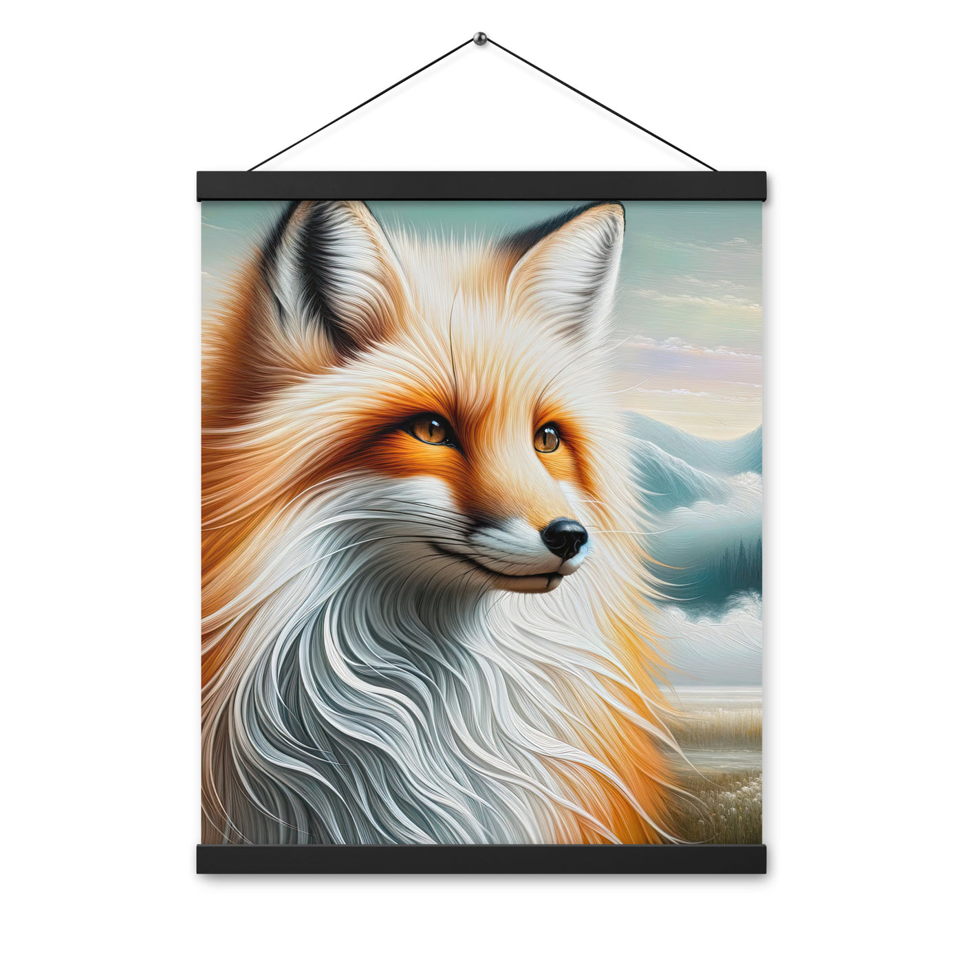 Ölgemälde eines anmutigen, intelligent blickenden Fuchses in Orange-Weiß - Premium Poster mit Aufhängung camping xxx yyy zzz 40.6 x 50.8 cm