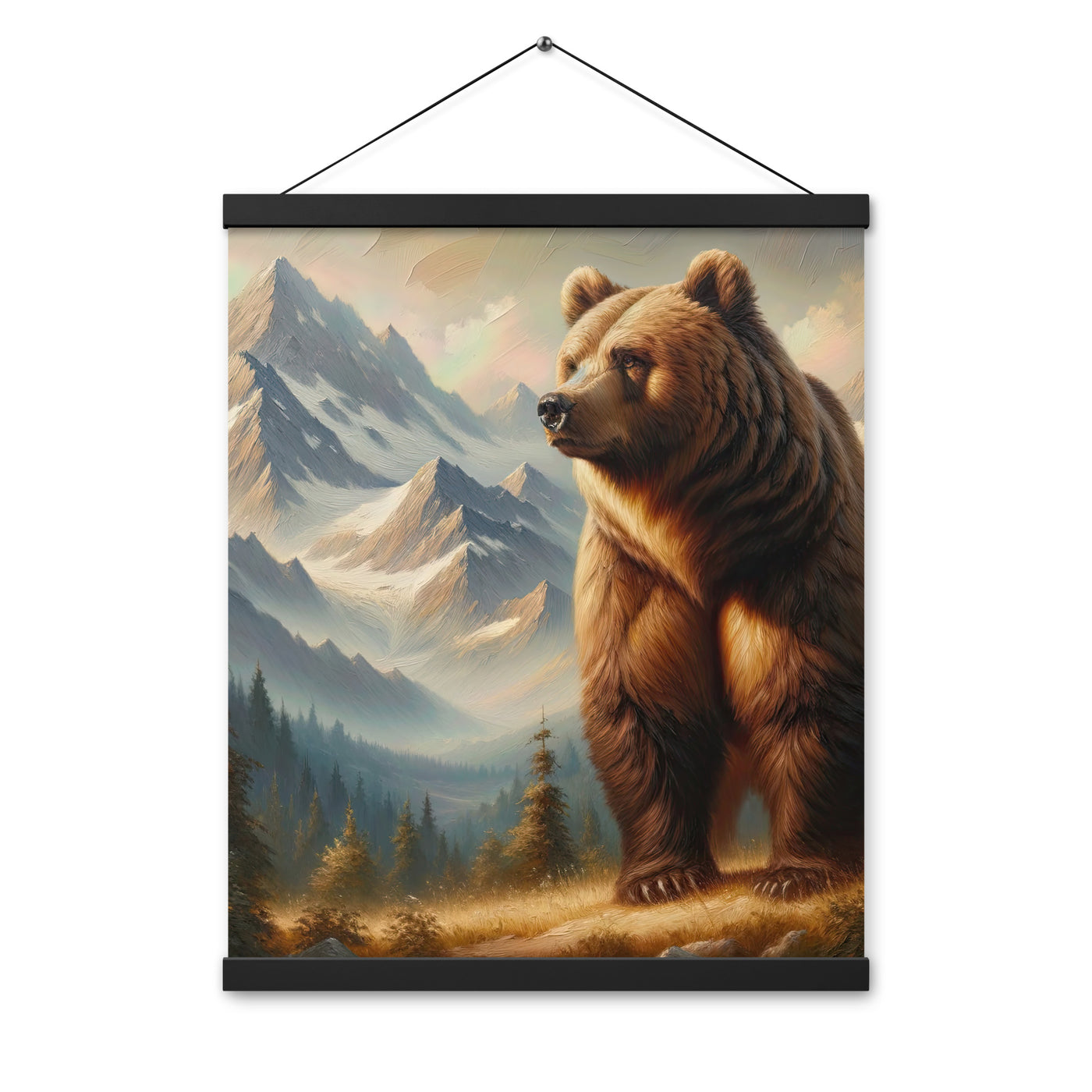 Ölgemälde eines königlichen Bären vor der majestätischen Alpenkulisse - Premium Poster mit Aufhängung camping xxx yyy zzz 40.6 x 50.8 cm