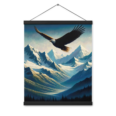 Ölgemälde eines Adlers vor schneebedeckten Bergsilhouetten - Premium Poster mit Aufhängung berge xxx yyy zzz 40.6 x 50.8 cm