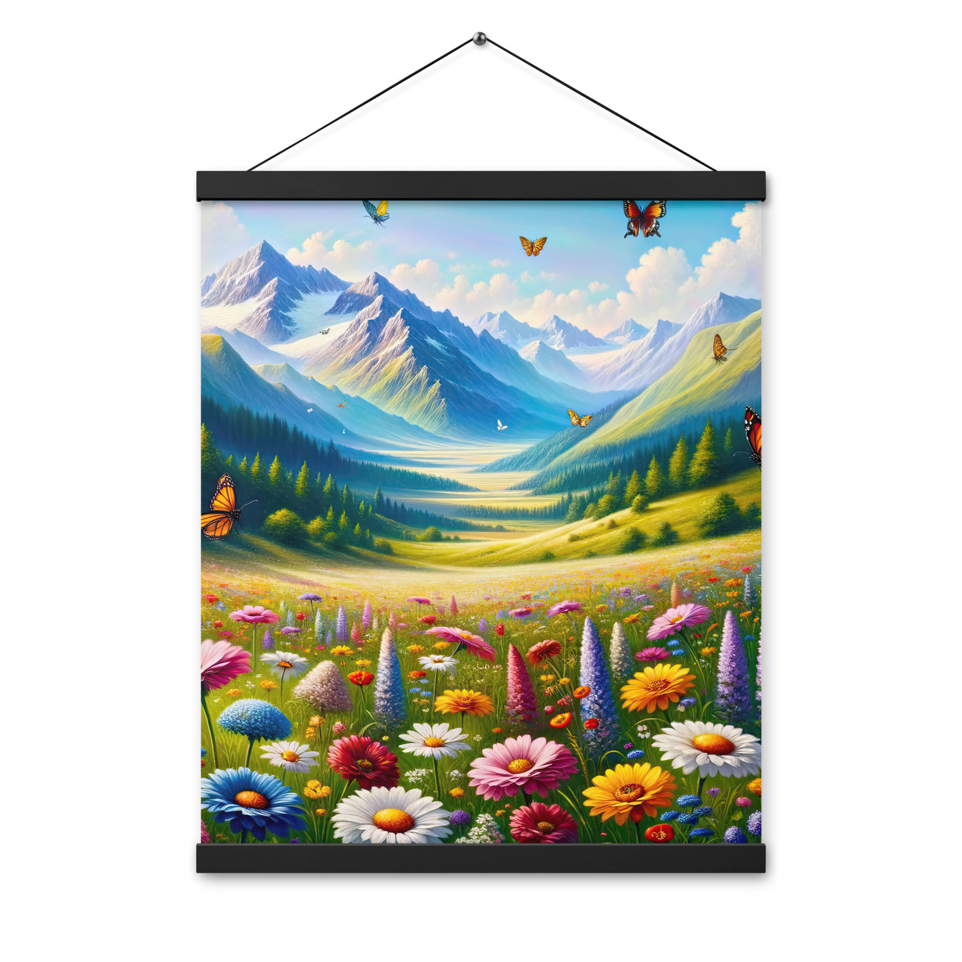 Ölgemälde einer ruhigen Almwiese, Oase mit bunter Wildblumenpracht - Premium Poster mit Aufhängung camping xxx yyy zzz 40.6 x 50.8 cm