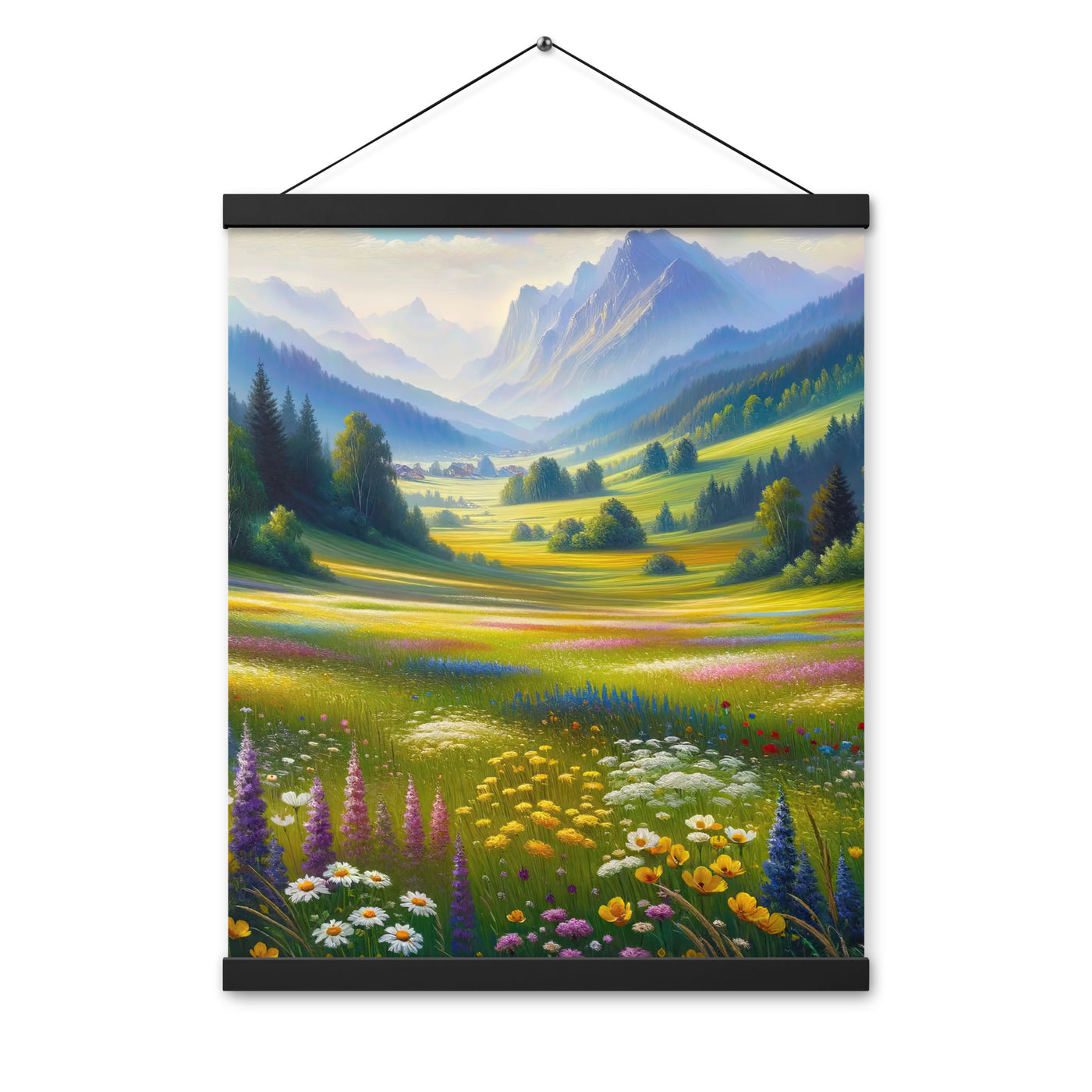 Ölgemälde einer Almwiese, Meer aus Wildblumen in Gelb- und Lilatönen - Premium Poster mit Aufhängung berge xxx yyy zzz 40.6 x 50.8 cm