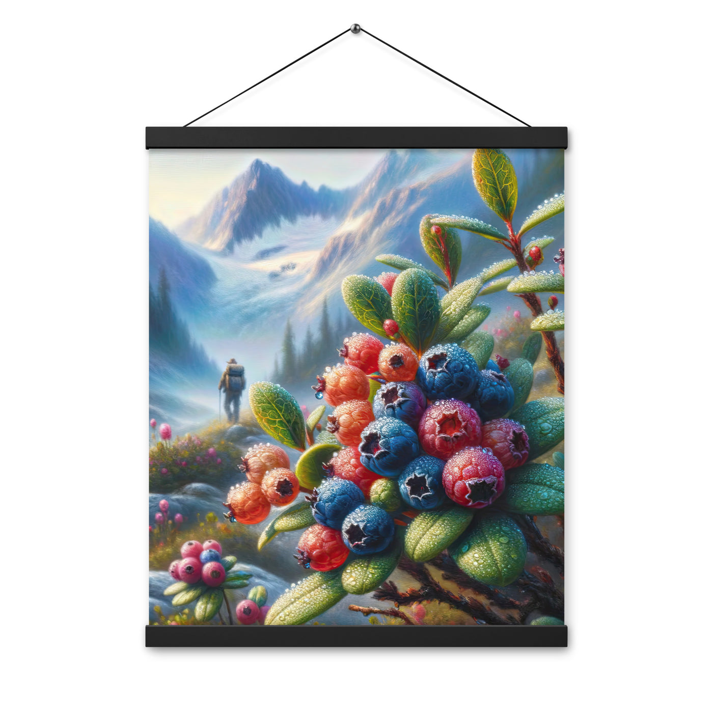 Ölgemälde einer Nahaufnahme von Alpenbeeren in satten Farben und zarten Texturen - Premium Poster mit Aufhängung wandern xxx yyy zzz 40.6 x 50.8 cm