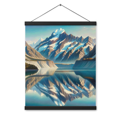 Ölgemälde eines unberührten Sees, der die Bergkette spiegelt - Premium Poster mit Aufhängung berge xxx yyy zzz 40.6 x 50.8 cm