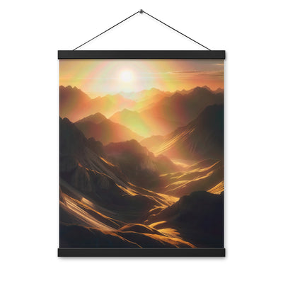 Foto der goldenen Stunde in den Bergen mit warmem Schein über zerklüftetem Gelände - Premium Poster mit Aufhängung berge xxx yyy zzz 40.6 x 50.8 cm
