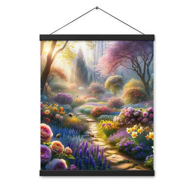 Foto einer Gartenszene im Frühling mit Weg durch blühende Rosen und Veilchen - Premium Poster mit Aufhängung camping xxx yyy zzz 40.6 x 50.8 cm