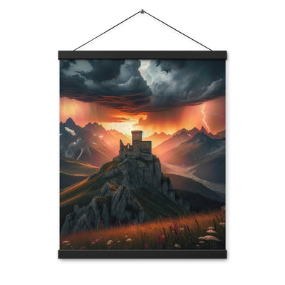 Foto einer Alpenburg bei stürmischem Sonnenuntergang, dramatische Wolken und Sonnenstrahlen - Enhanced Matte Paper Poster With Hanger berge xxx yyy zzz 40.6 x 50.8 cm