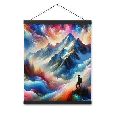 Foto eines abstrakt-expressionistischen Alpengemäldes mit Wanderersilhouette - Premium Poster mit Aufhängung wandern xxx yyy zzz 40.6 x 50.8 cm