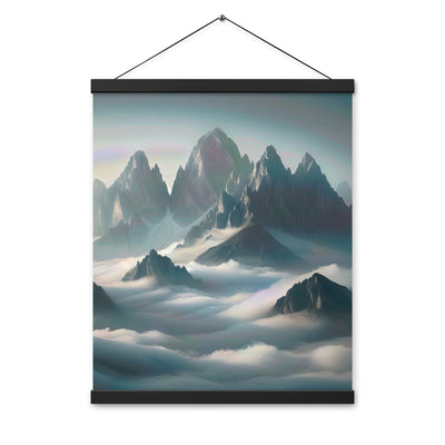 Foto eines nebligen Alpenmorgens, scharfe Gipfel ragen aus dem Nebel - Premium Poster mit Aufhängung berge xxx yyy zzz 40.6 x 50.8 cm