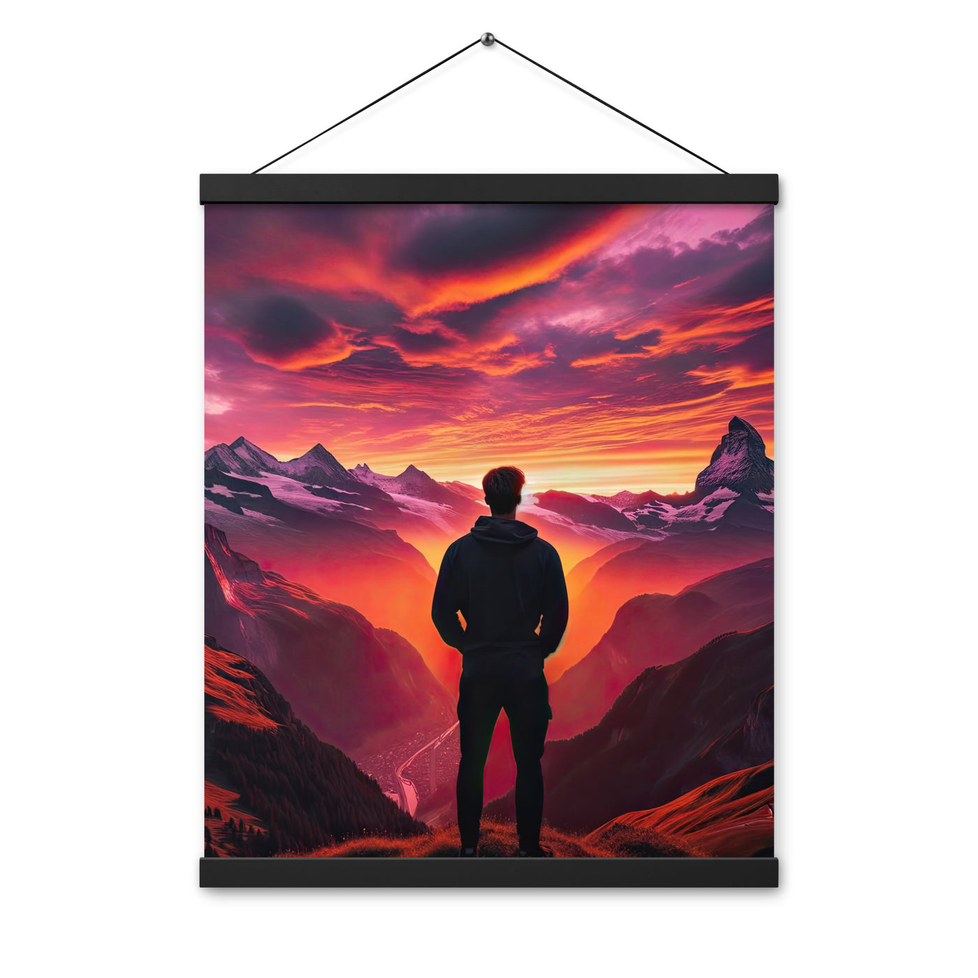 Foto der Schweizer Alpen im Sonnenuntergang, Himmel in surreal glänzenden Farbtönen - Premium Poster mit Aufhängung wandern xxx yyy zzz 40.6 x 50.8 cm