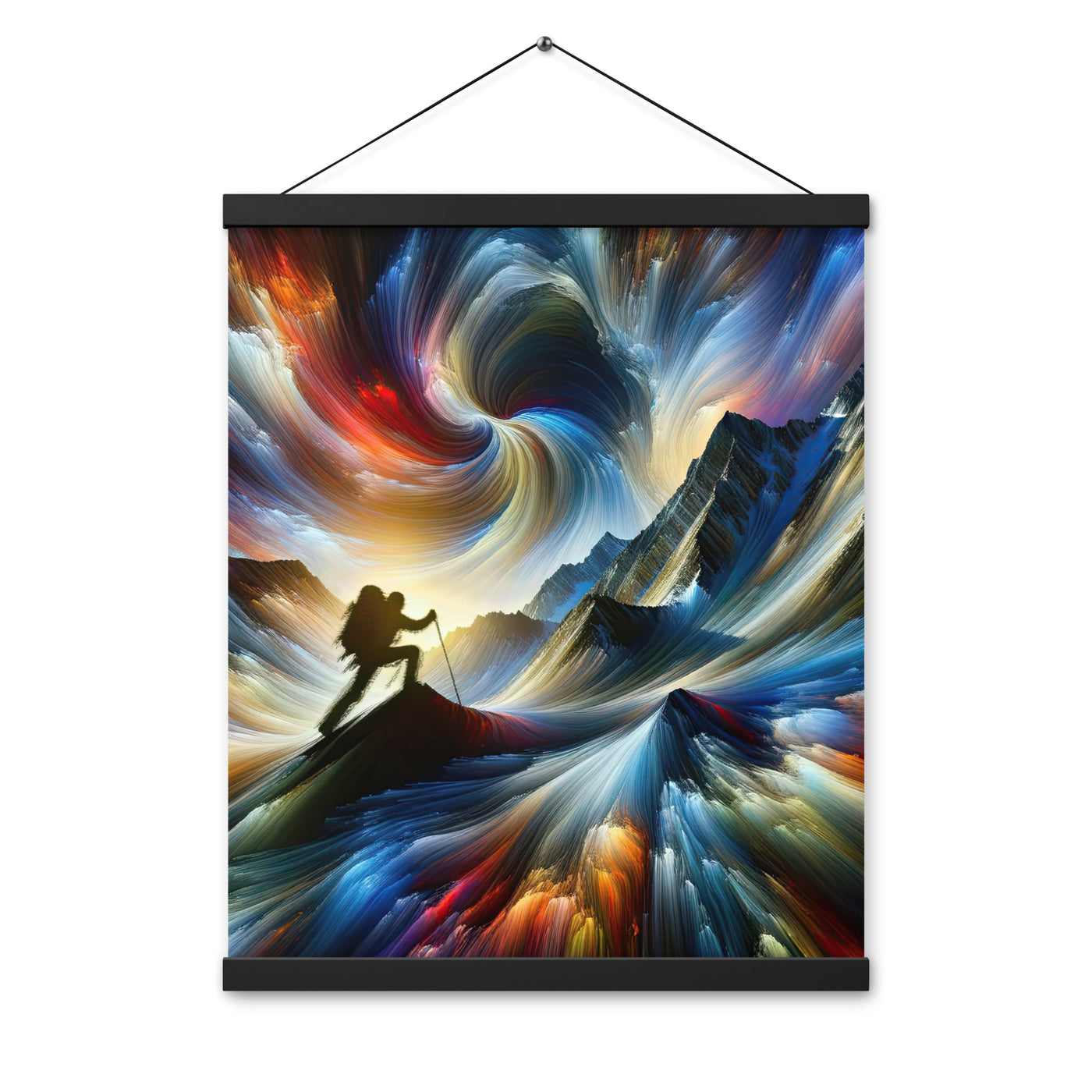 Foto der Alpen in abstrakten Farben mit Bergsteigersilhouette - Premium Poster mit Aufhängung wandern xxx yyy zzz 40.6 x 50.8 cm