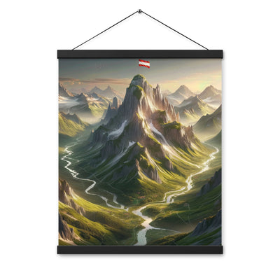 Fotorealistisches Bild der Alpen mit österreichischer Flagge, scharfen Gipfeln und grünen Tälern - Enhanced Matte Paper Poster With berge xxx yyy zzz 40.6 x 50.8 cm