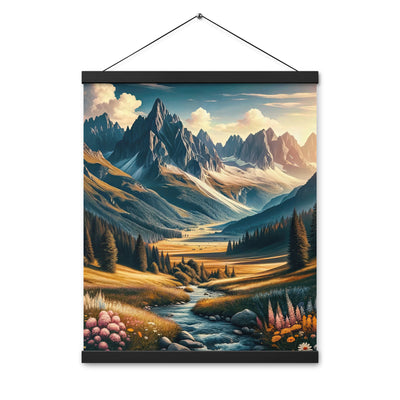 Quadratisches Kunstwerk der Alpen, majestätische Berge unter goldener Sonne - Premium Poster mit Aufhängung berge xxx yyy zzz 40.6 x 50.8 cm