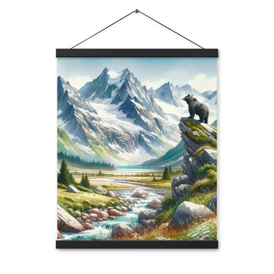 Aquarellmalerei eines Bären und der sommerlichen Alpenschönheit mit schneebedeckten Ketten - Enhanced Matte Paper Poster With Hanger camping xxx yyy zzz 40.6 x 50.8 cm
