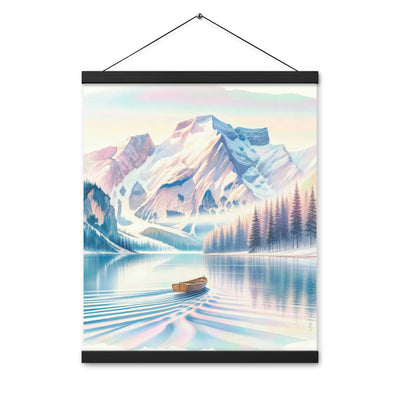 Aquarell eines klaren Alpenmorgens, Boot auf Bergsee in Pastelltönen - Premium Poster mit Aufhängung berge xxx yyy zzz 40.6 x 50.8 cm