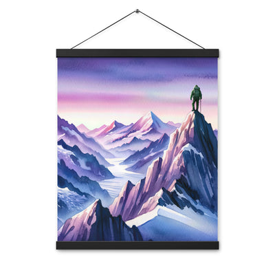Aquarell eines Bergsteigers auf einem Alpengipfel in der Abenddämmerung - Premium Poster mit Aufhängung wandern xxx yyy zzz 40.6 x 50.8 cm
