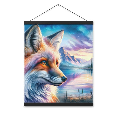 Aquarellporträt eines Fuchses im Dämmerlicht am Bergsee - Premium Poster mit Aufhängung camping xxx yyy zzz 40.6 x 50.8 cm
