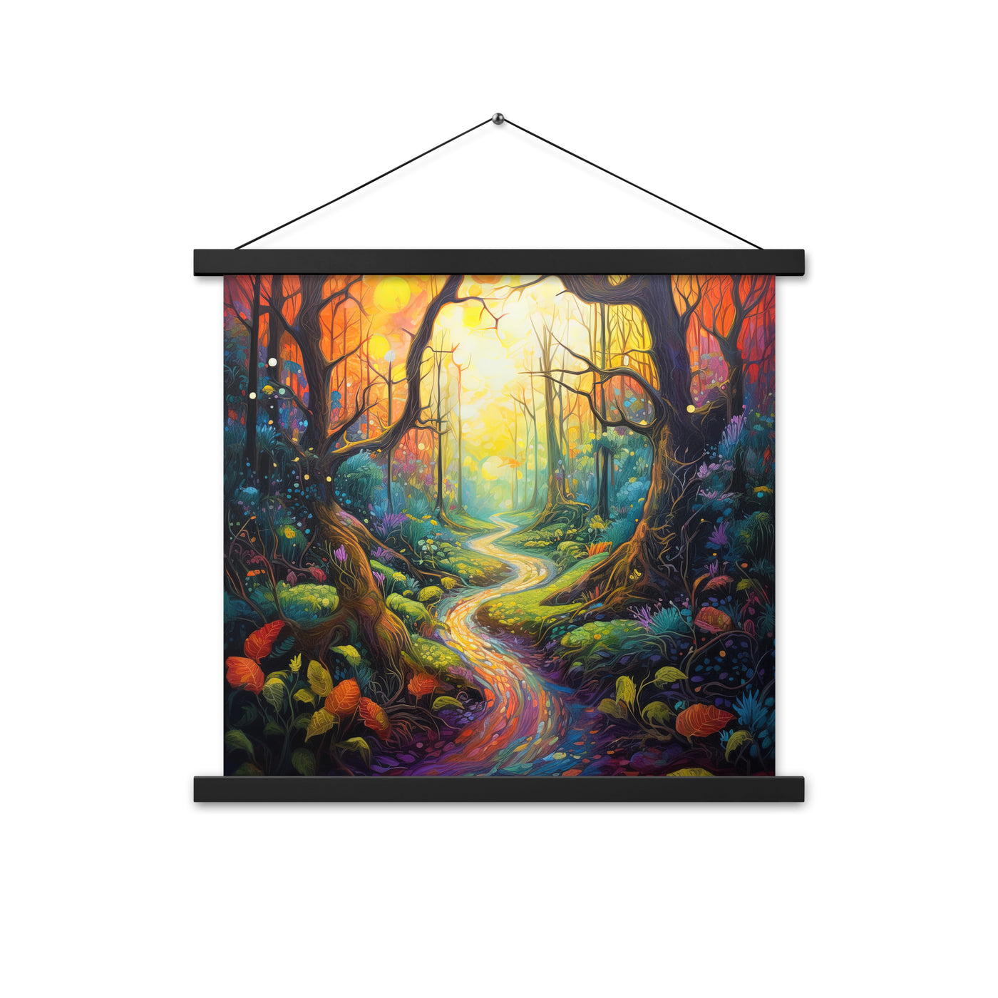 Wald und Wanderweg - Bunte, farbenfrohe Malerei - Premium Poster mit Aufhängung camping xxx 45.7 x 45.7 cm