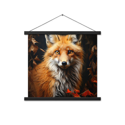 Fuchs Porträt und Herbstblätter - Malerei - Premium Poster mit Aufhängung camping xxx 45.7 x 45.7 cm