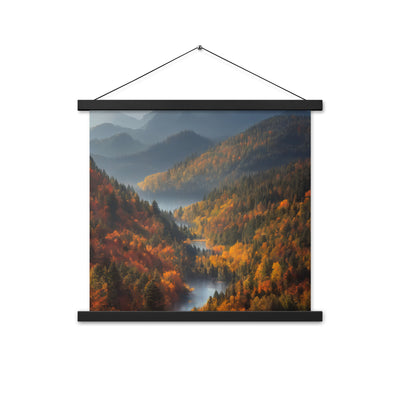 Berge, Wald und Nebel - Malerei - Premium Poster mit Aufhängung berge xxx 45.7 x 45.7 cm